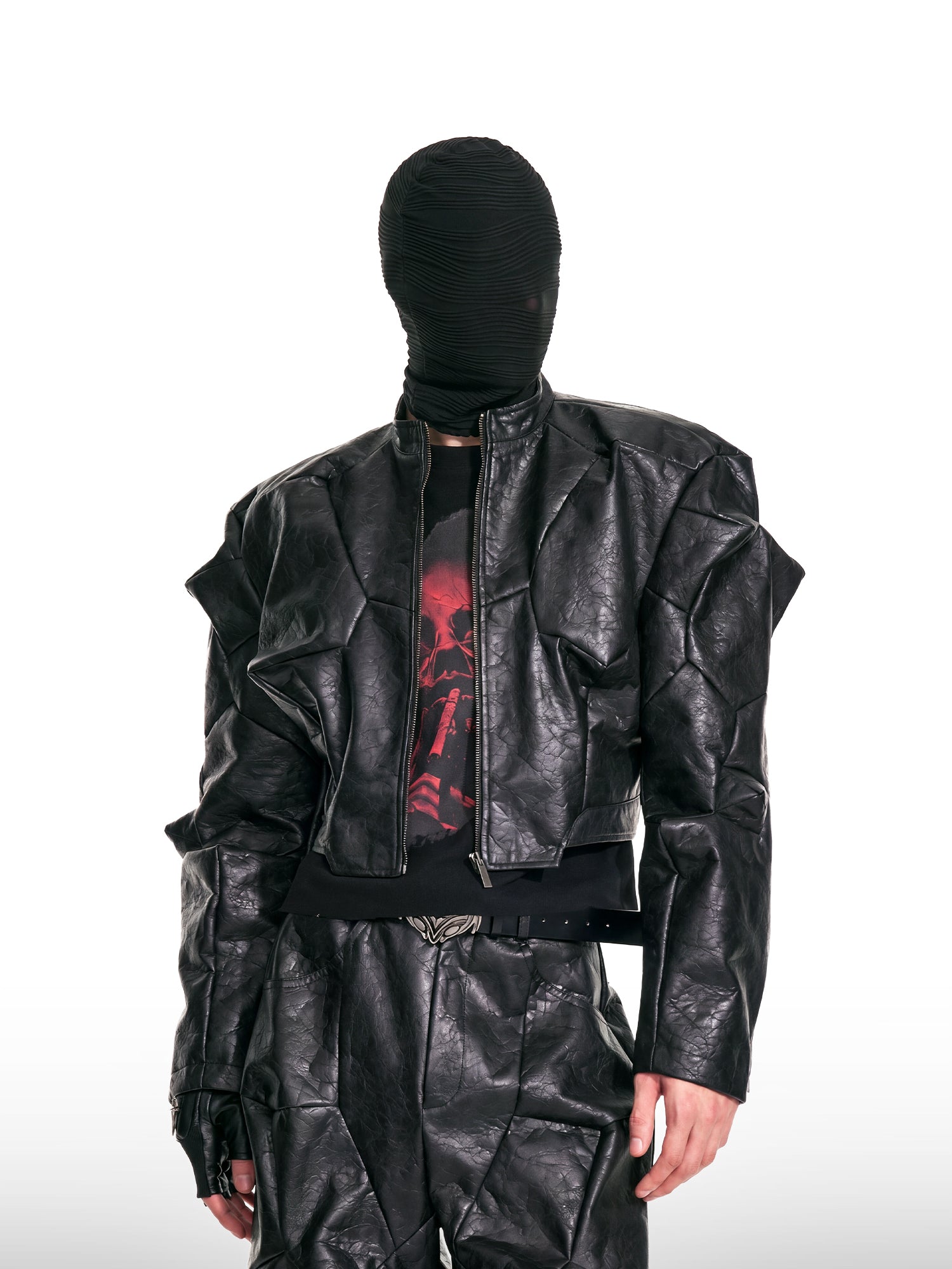 Architectural Cropped Leather Jacket