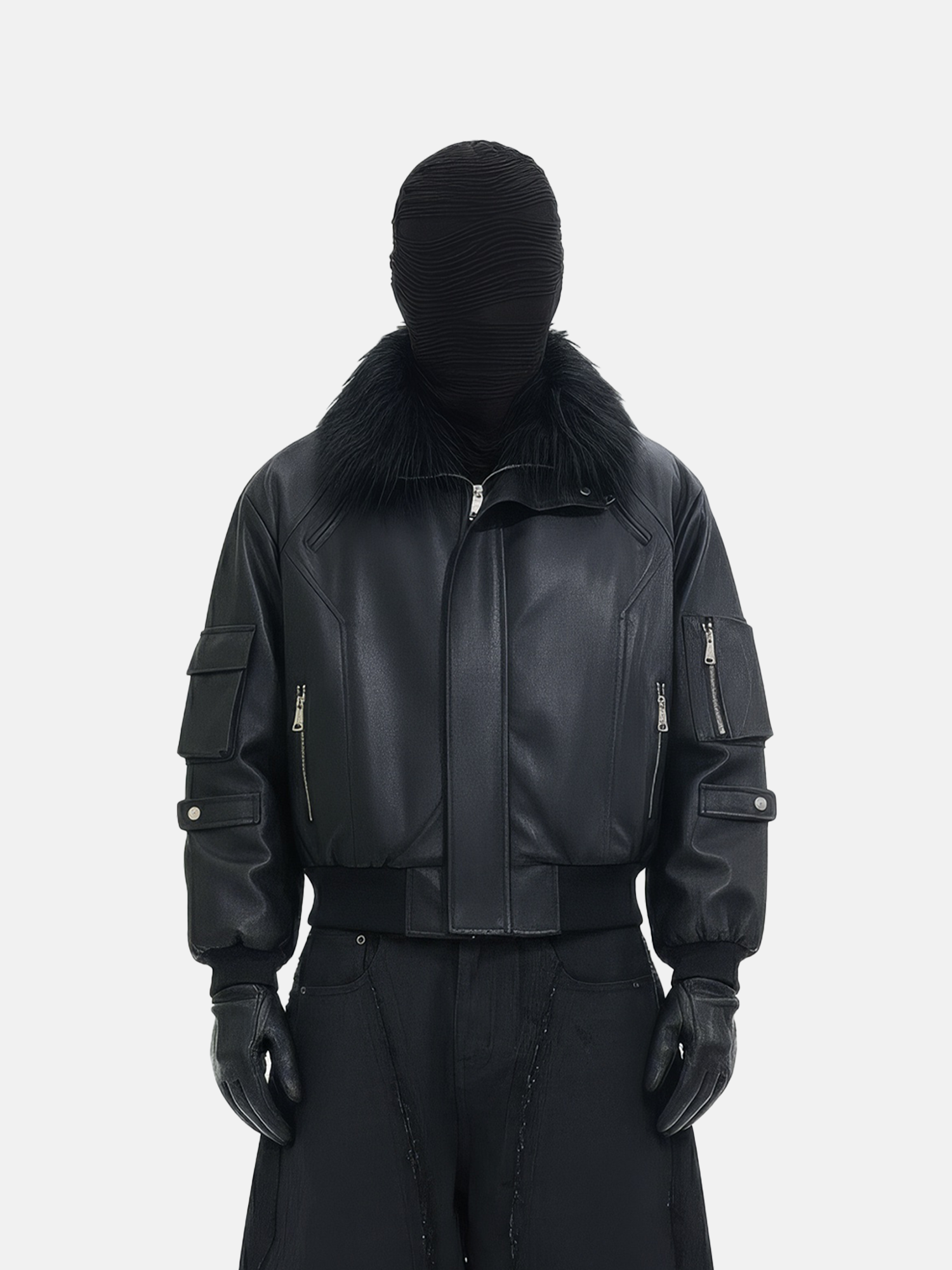 Cazadora Bomber Negra con Cuello de Pelo