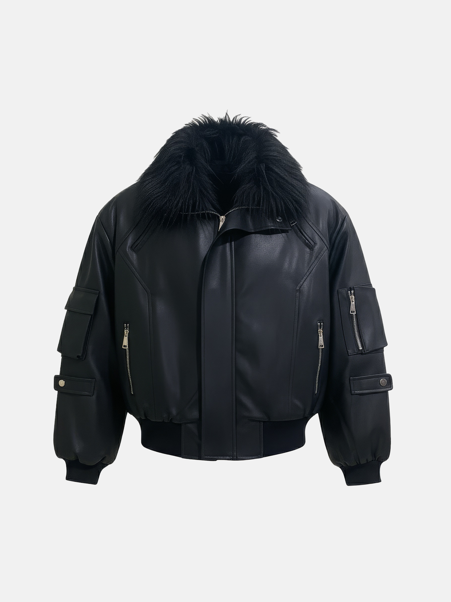 Cazadora Bomber Negra con Cuello de Pelo