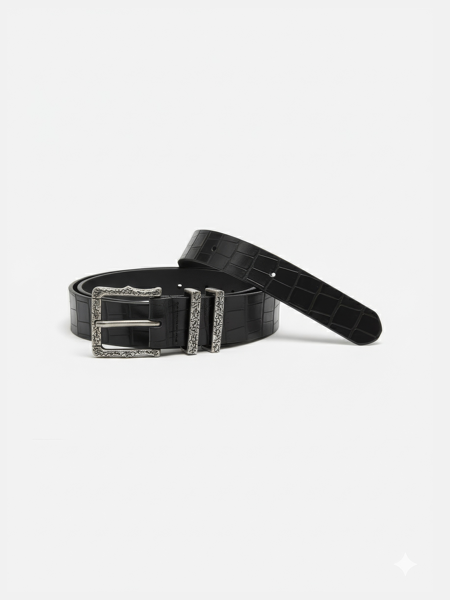 Croc-Embossed Vintage Buckle Belt