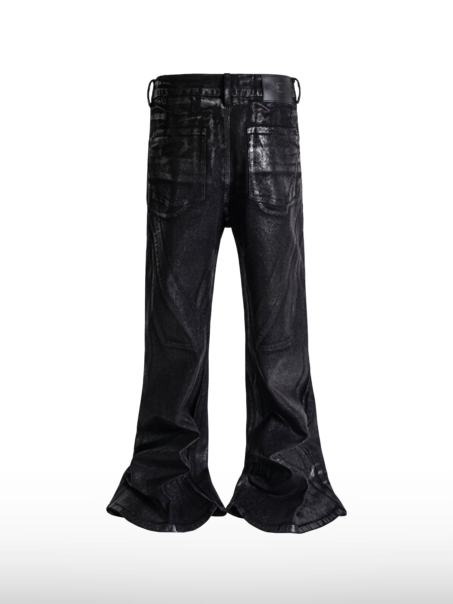 Coated Strapped Flare Jeans
