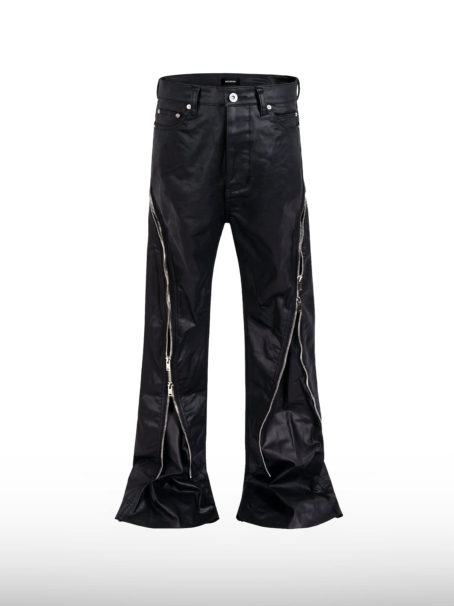 Coated Zipper Straight Jeans