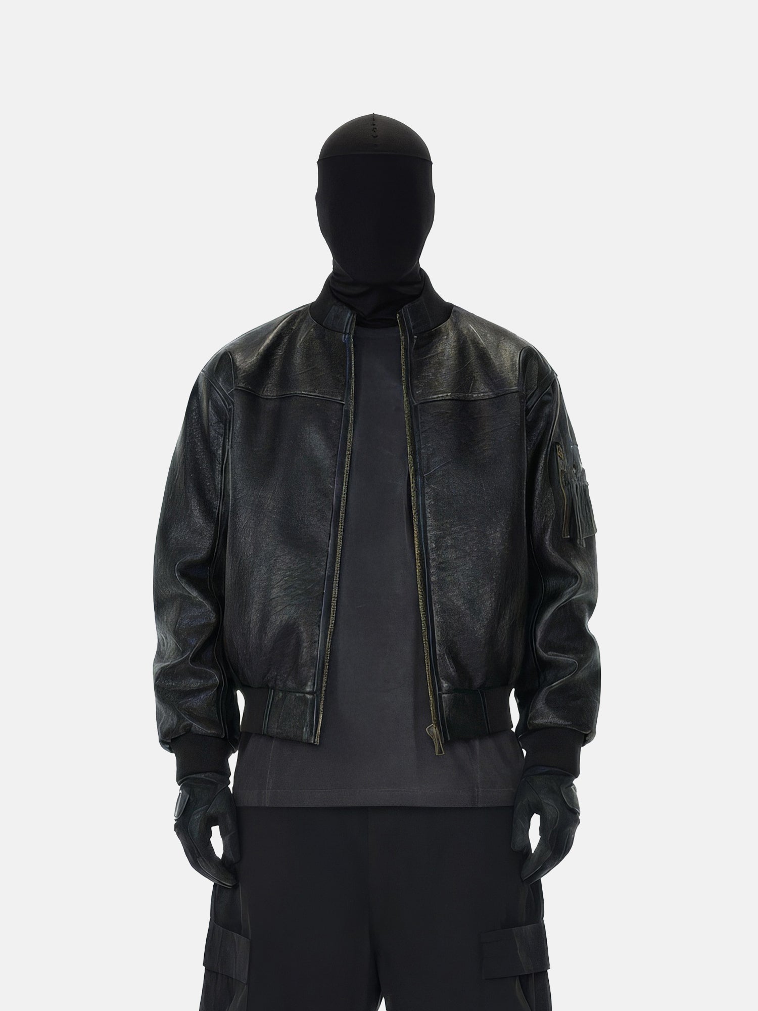 Bomber de cuero sintético arrugado estilo moto