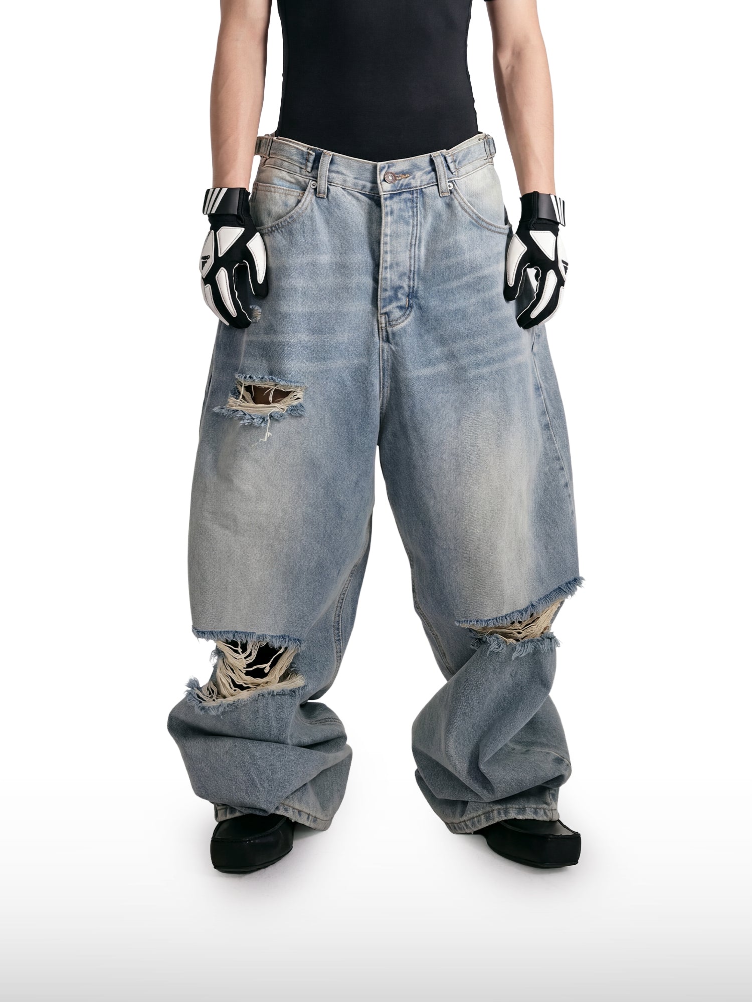 Distressed Straight-Leg Denim Jeans