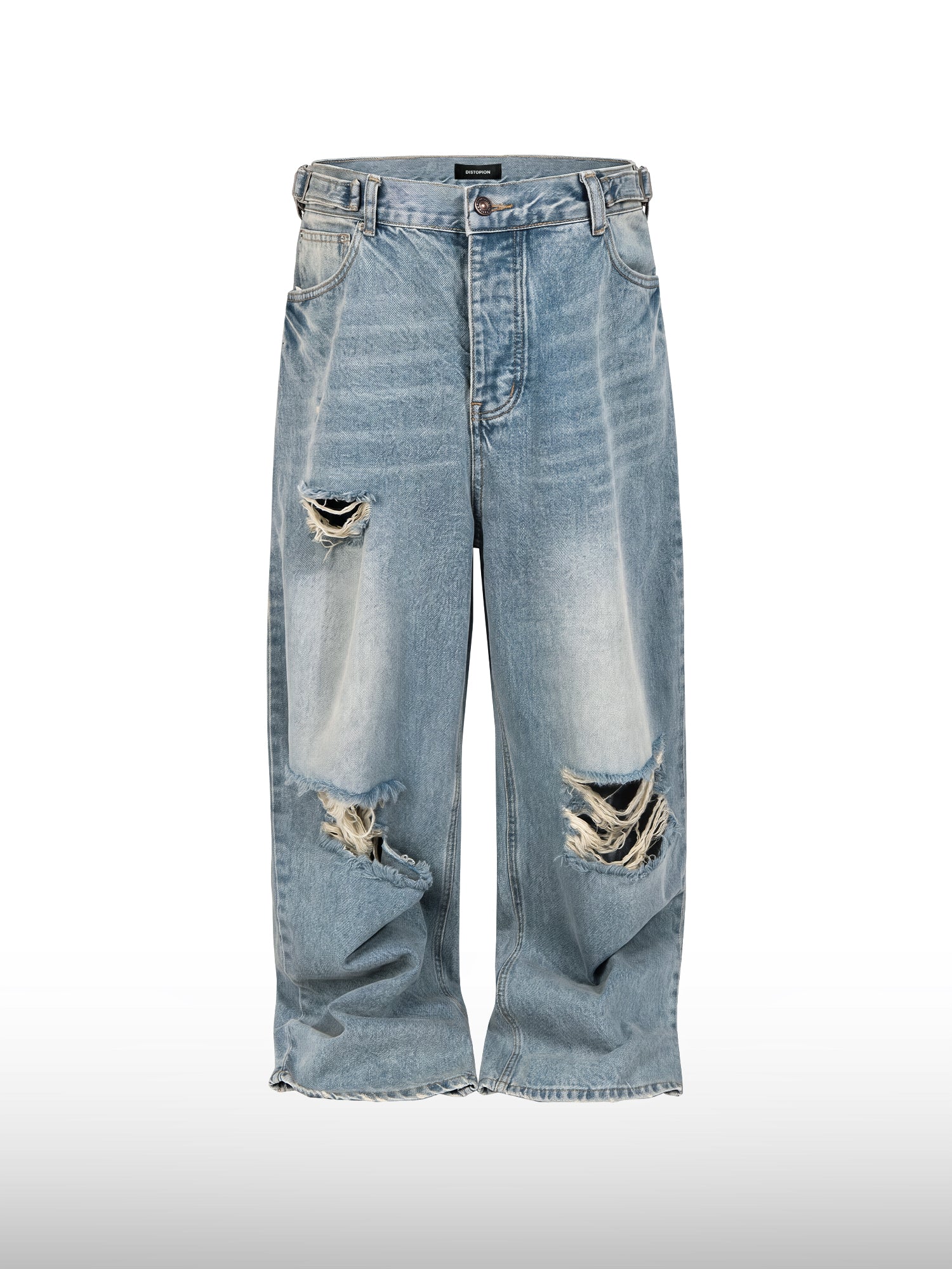 Distressed Straight-Leg Denim Jeans