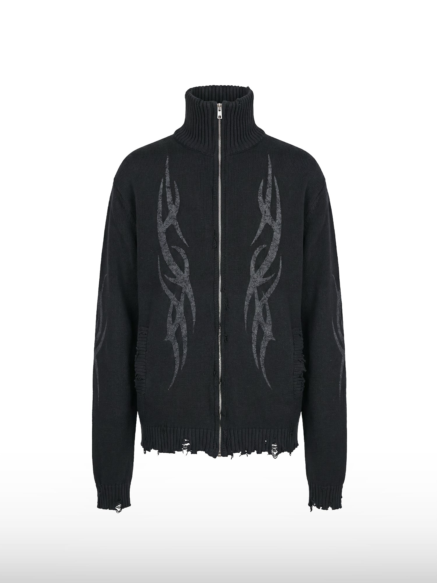 Distressed Tribal Zip Sweater