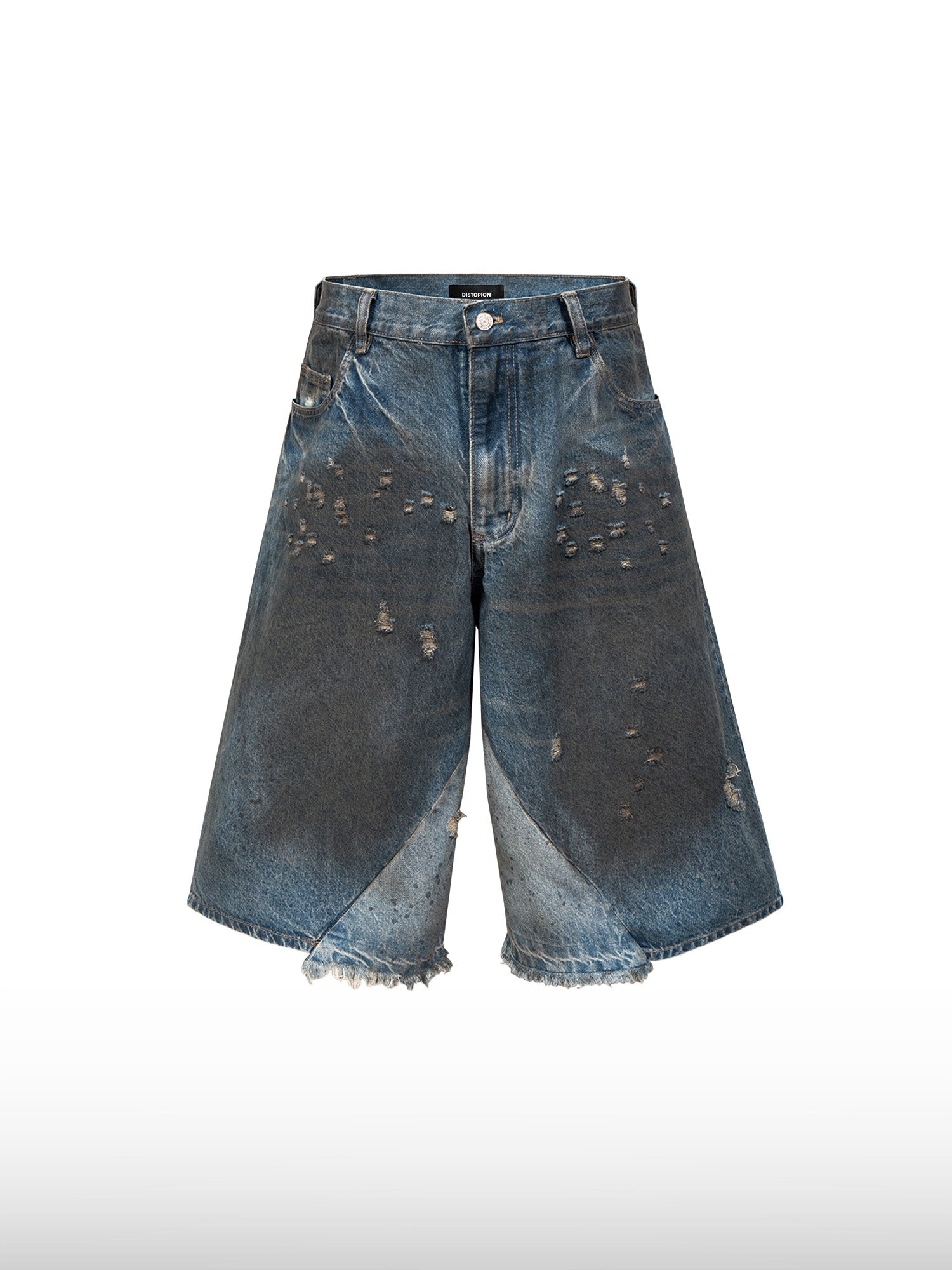 Distressed Wide-Leg Denim Shorts