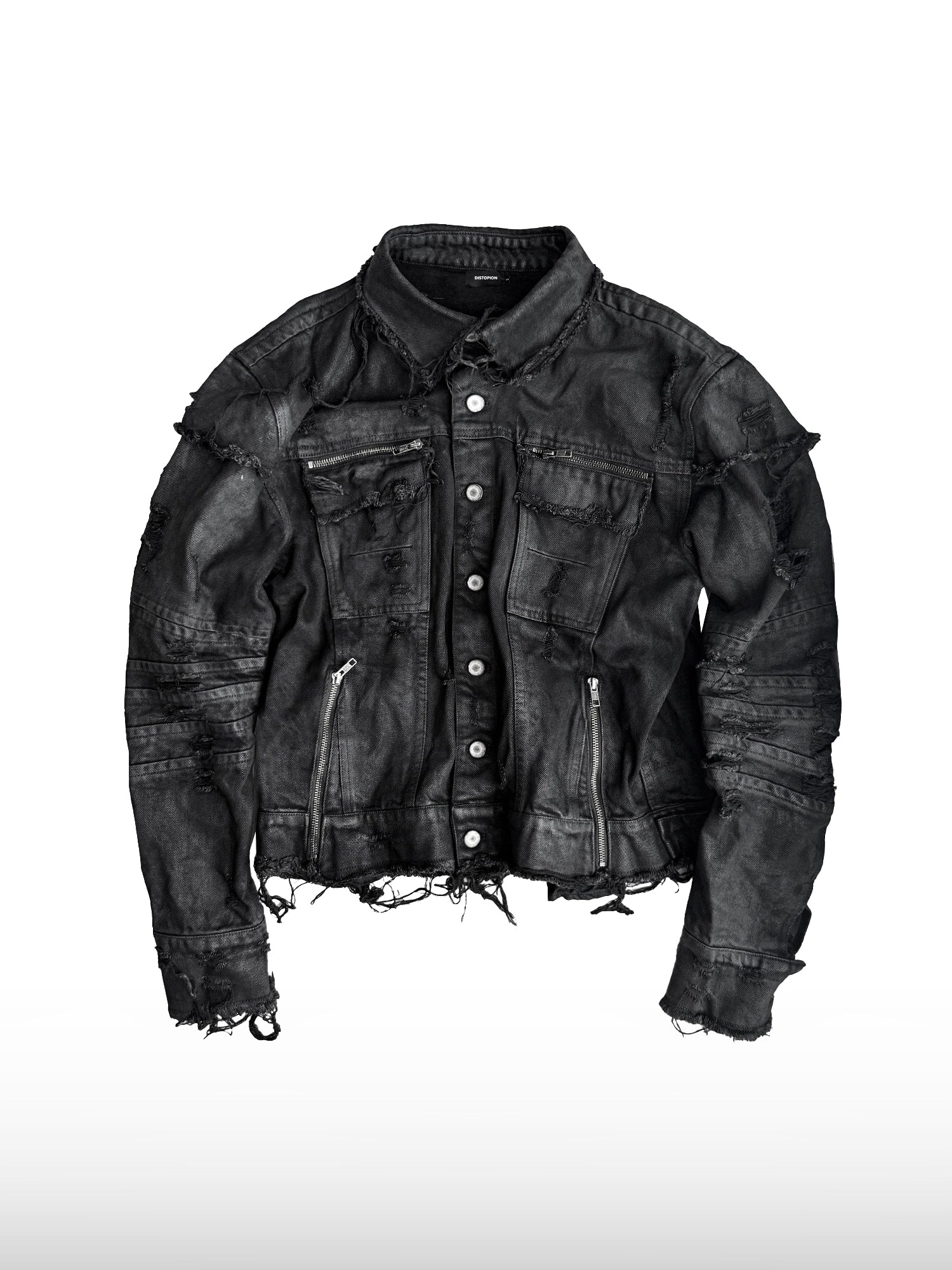 Ausgefranste schwarze Jeansjacke