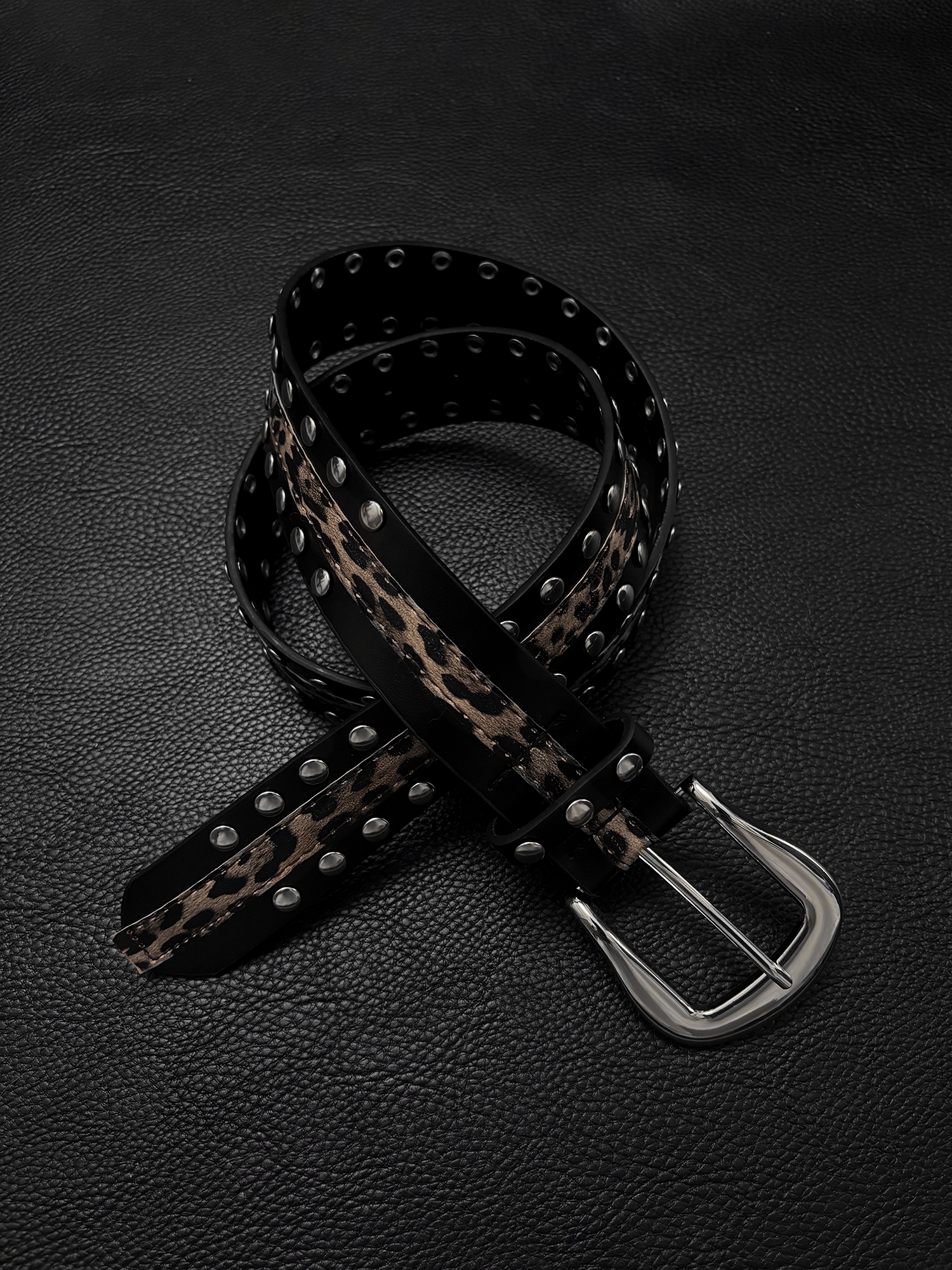 Leopard Print Studded Belt