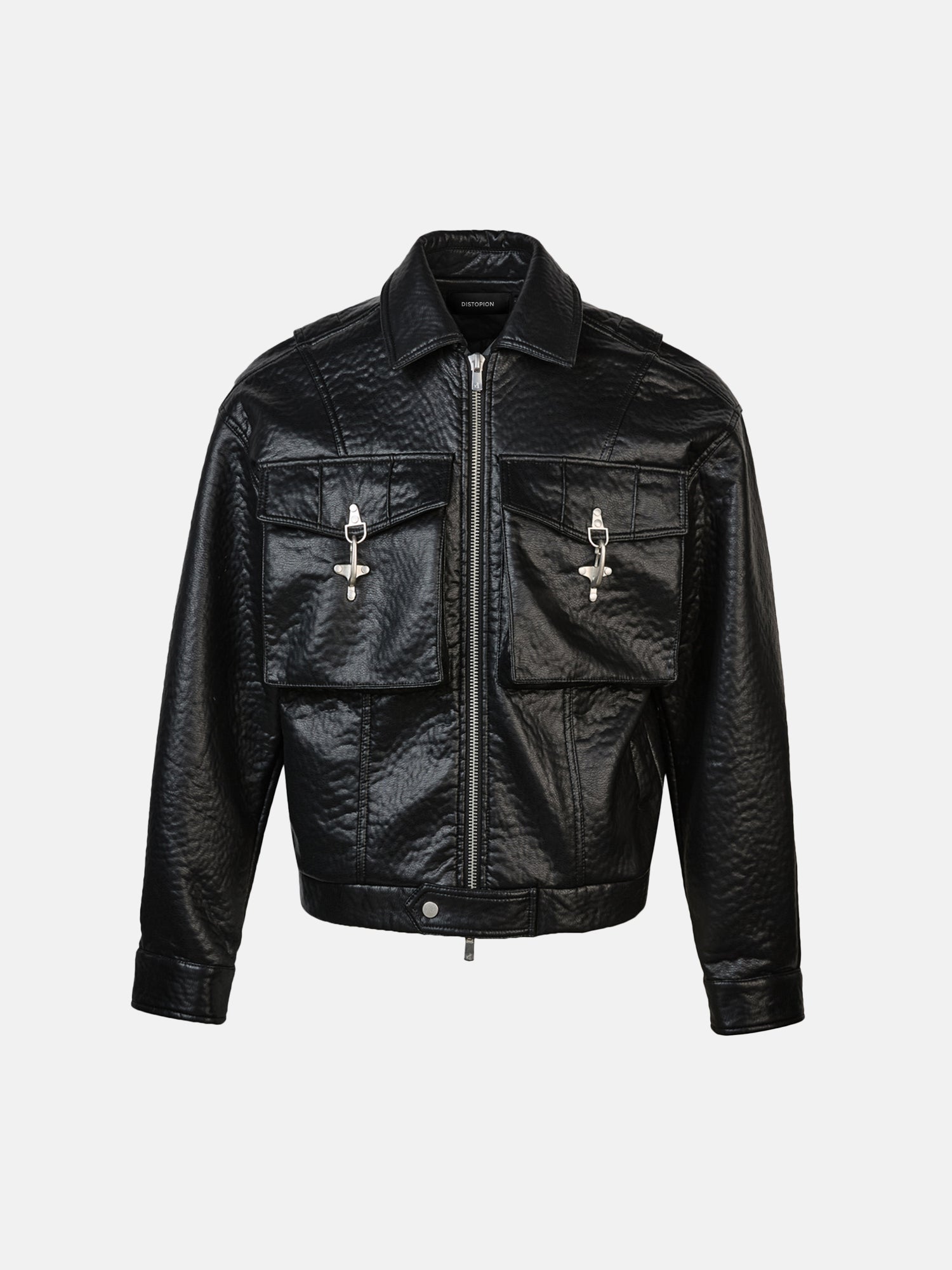 Chaqueta de cuero con detalles de cierre