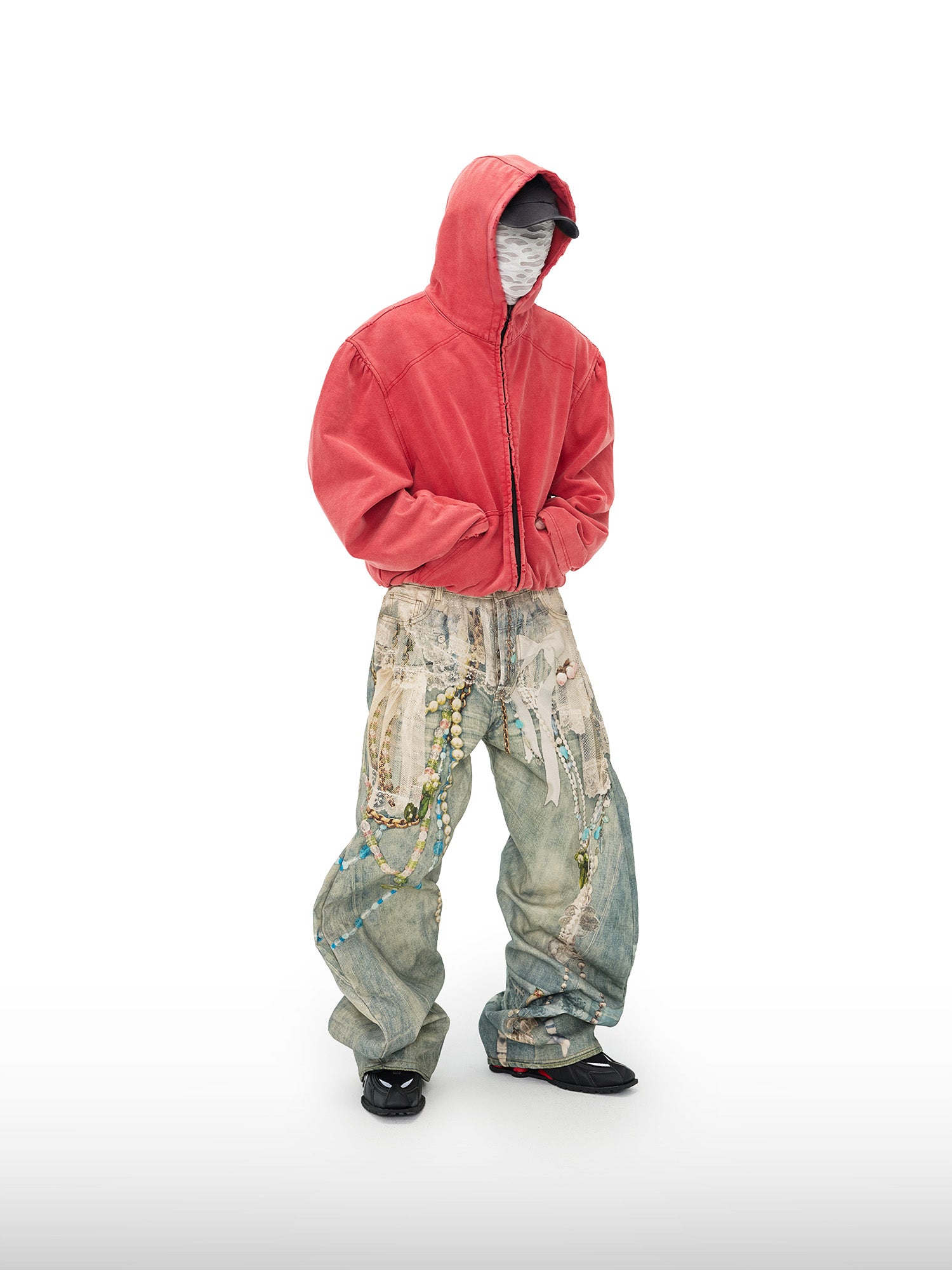 Wijde broek met parelprint