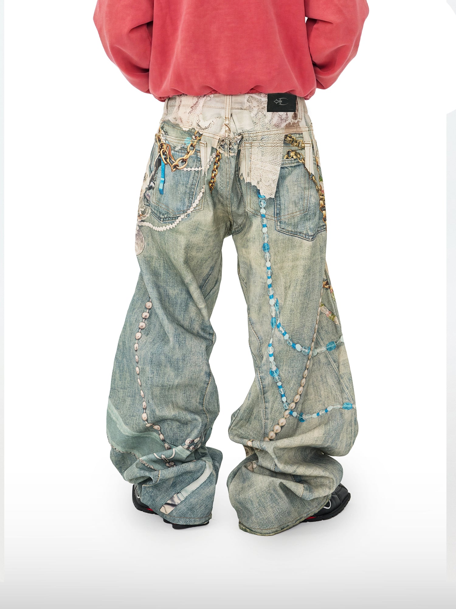 Wijde broek met parelprint
