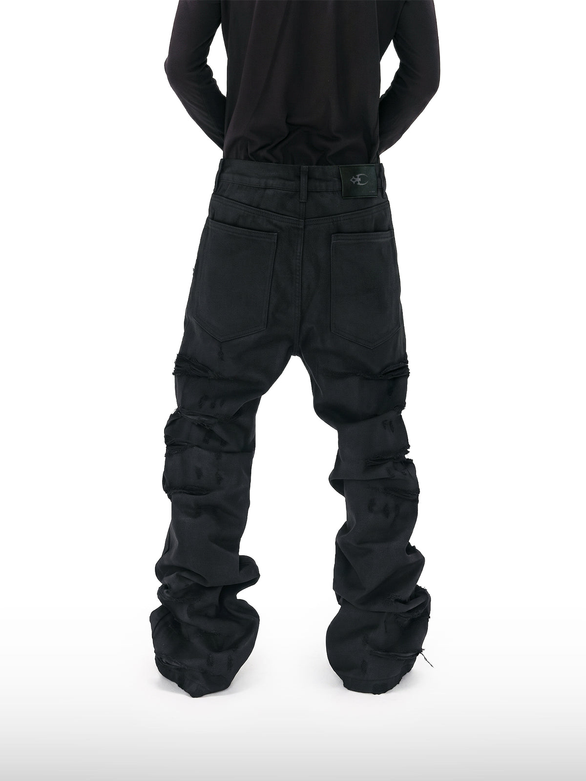 Slashed Waxed Flare Jeans