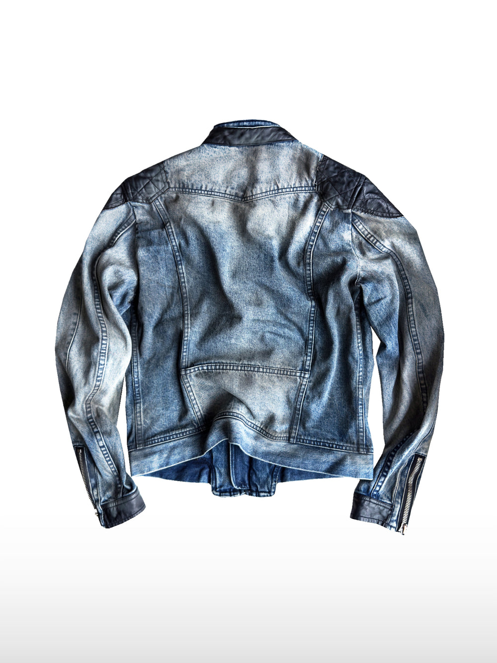Geacă biker din denim cu aspect uzat