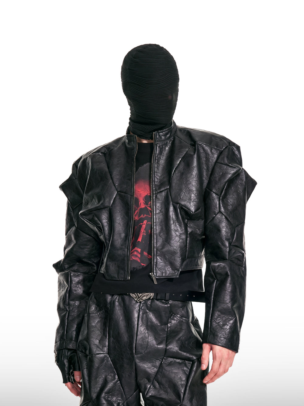 Architectural Cropped Leather Jacket