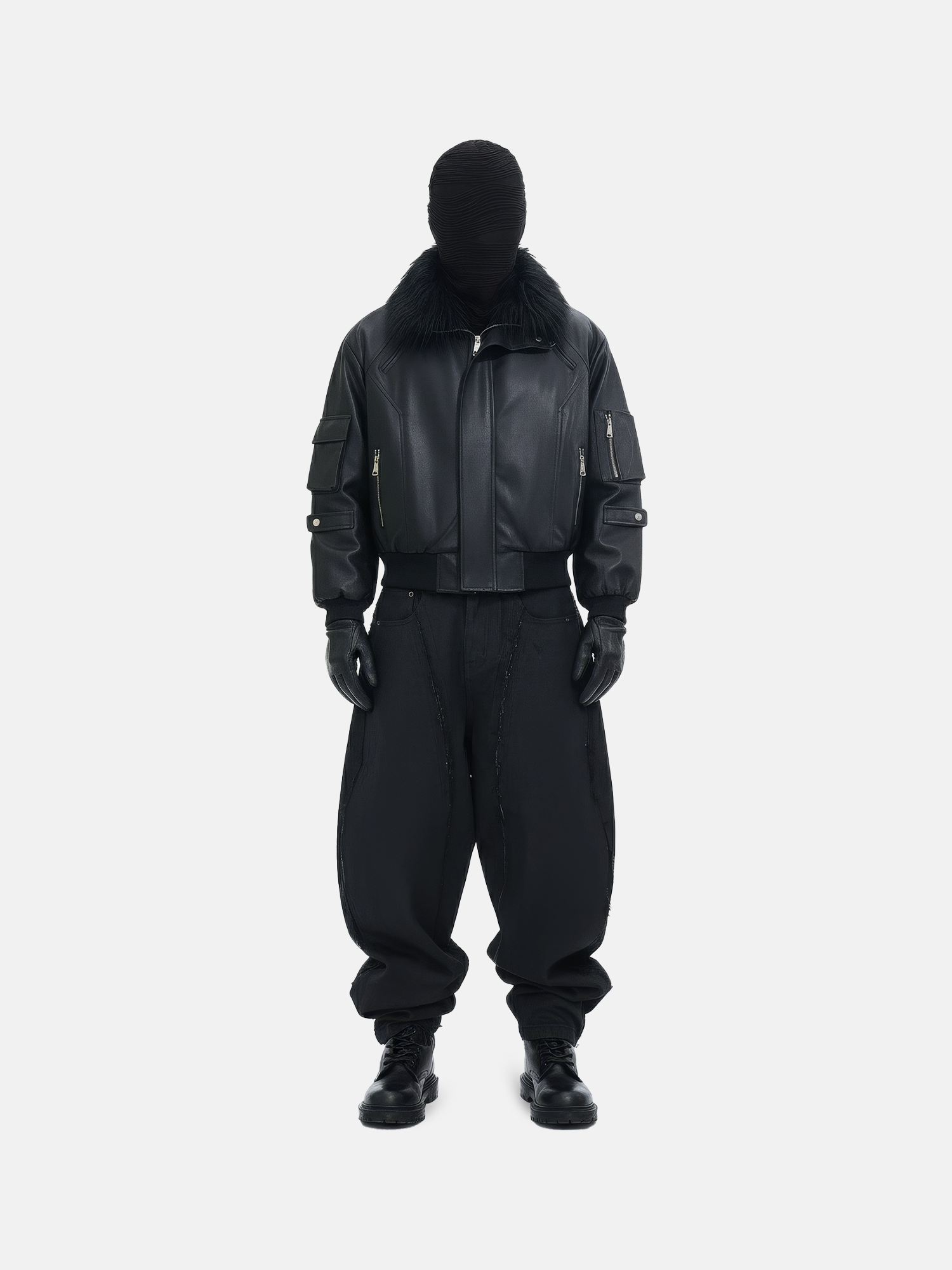 Cazadora Bomber Negra con Cuello de Pelo