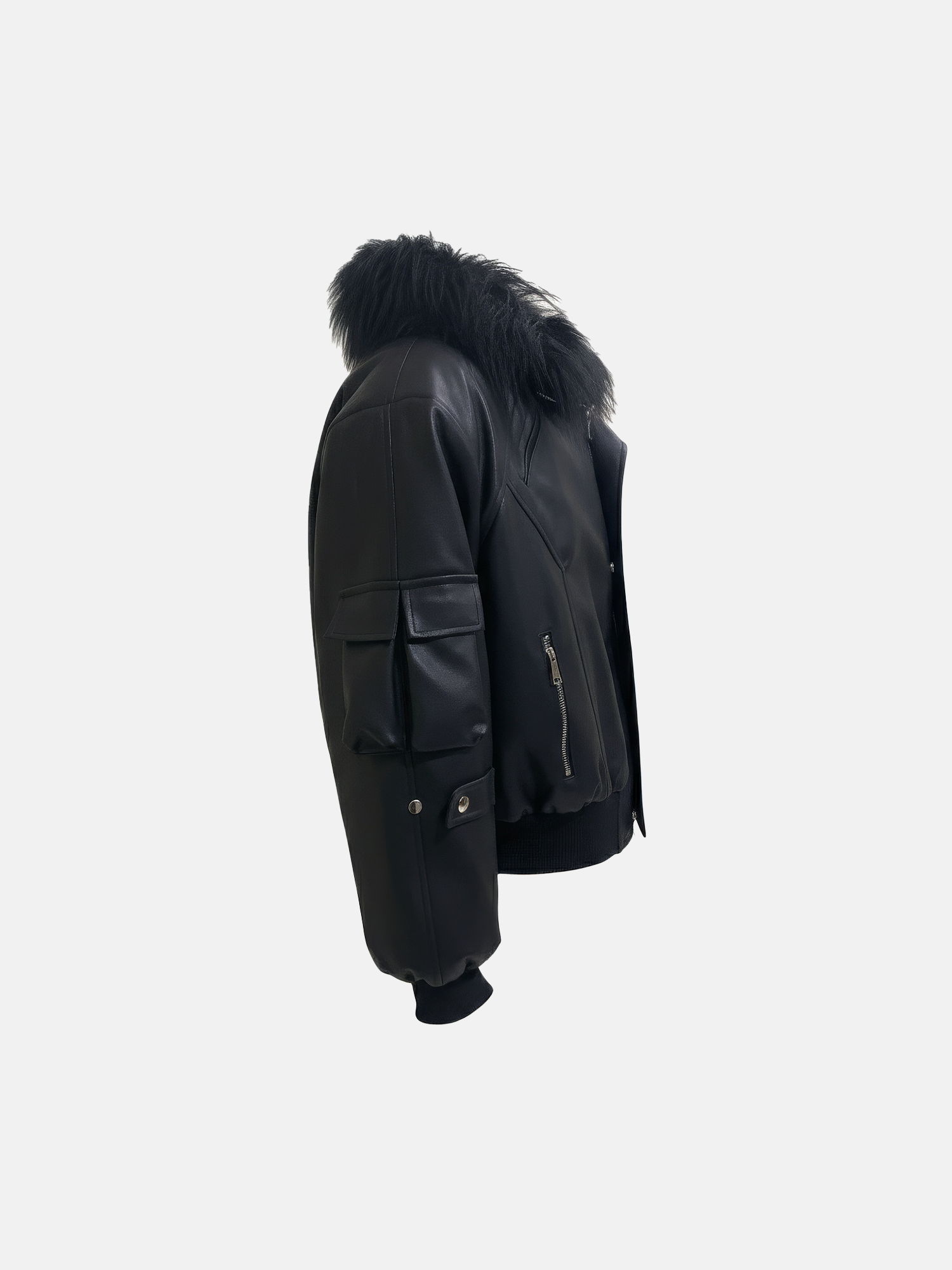 Cazadora Bomber Negra con Cuello de Pelo