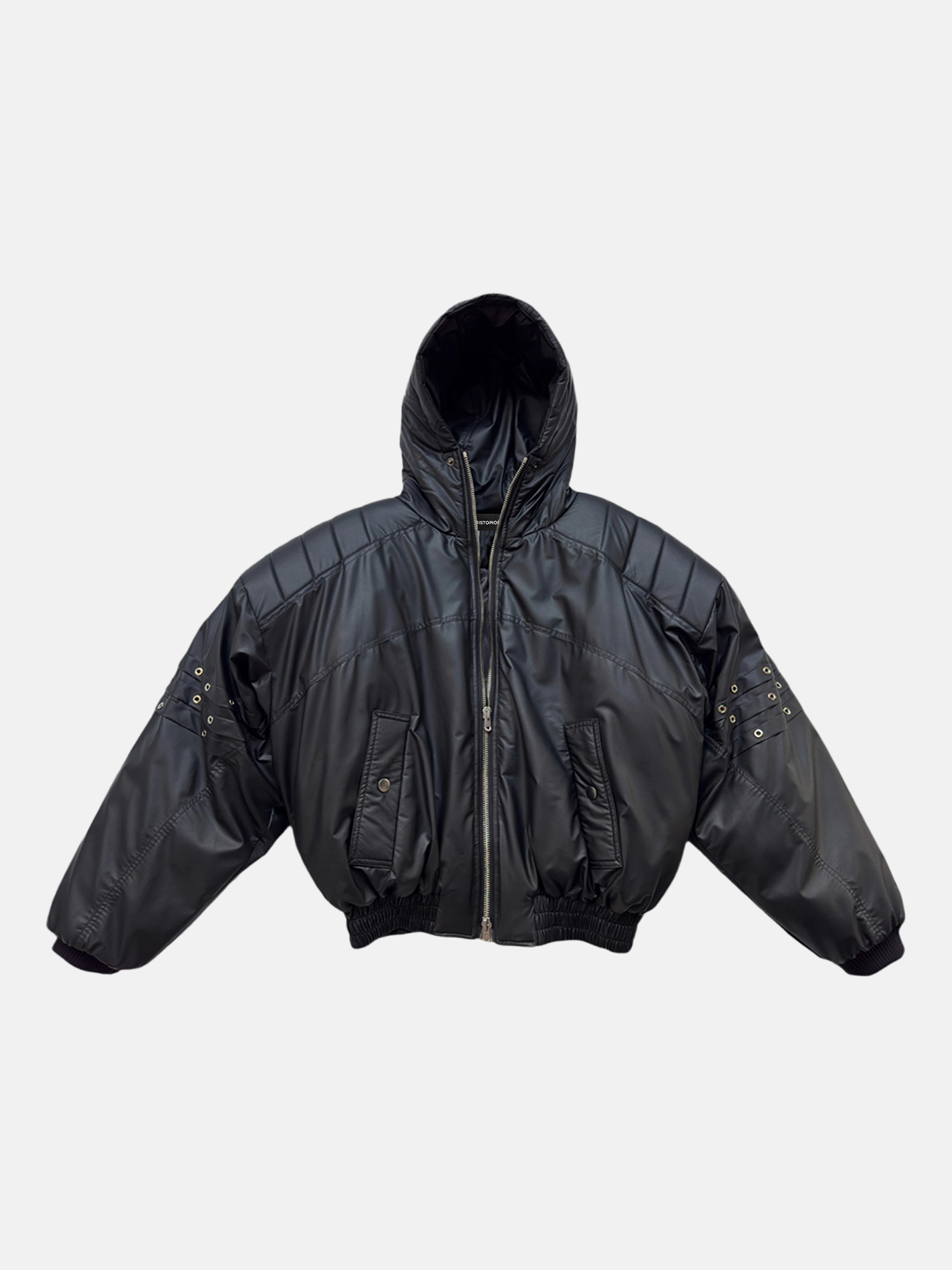 Zwarte Gewatteerde Hoodie Jas