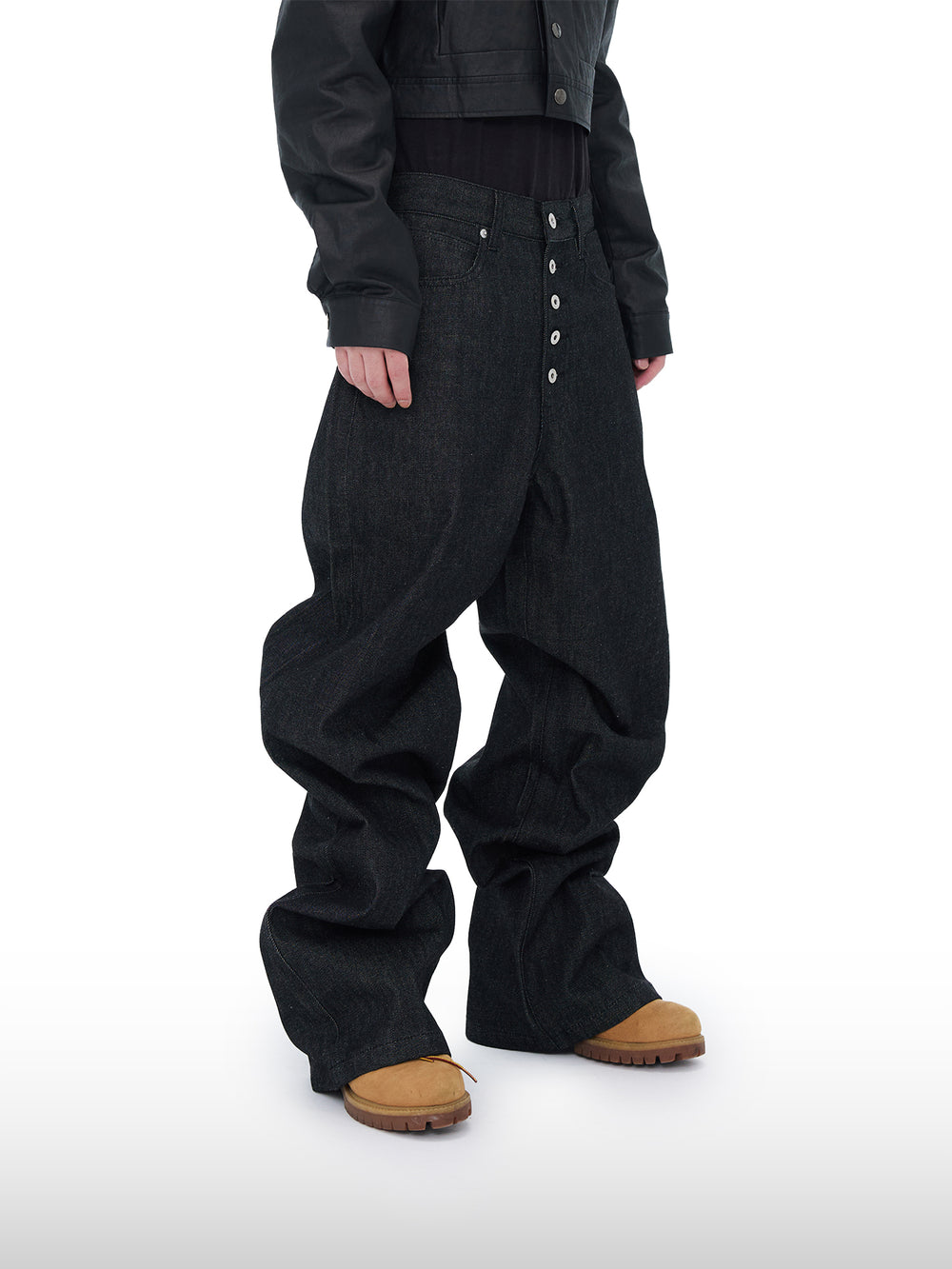 Button-Fly Wide Jeans