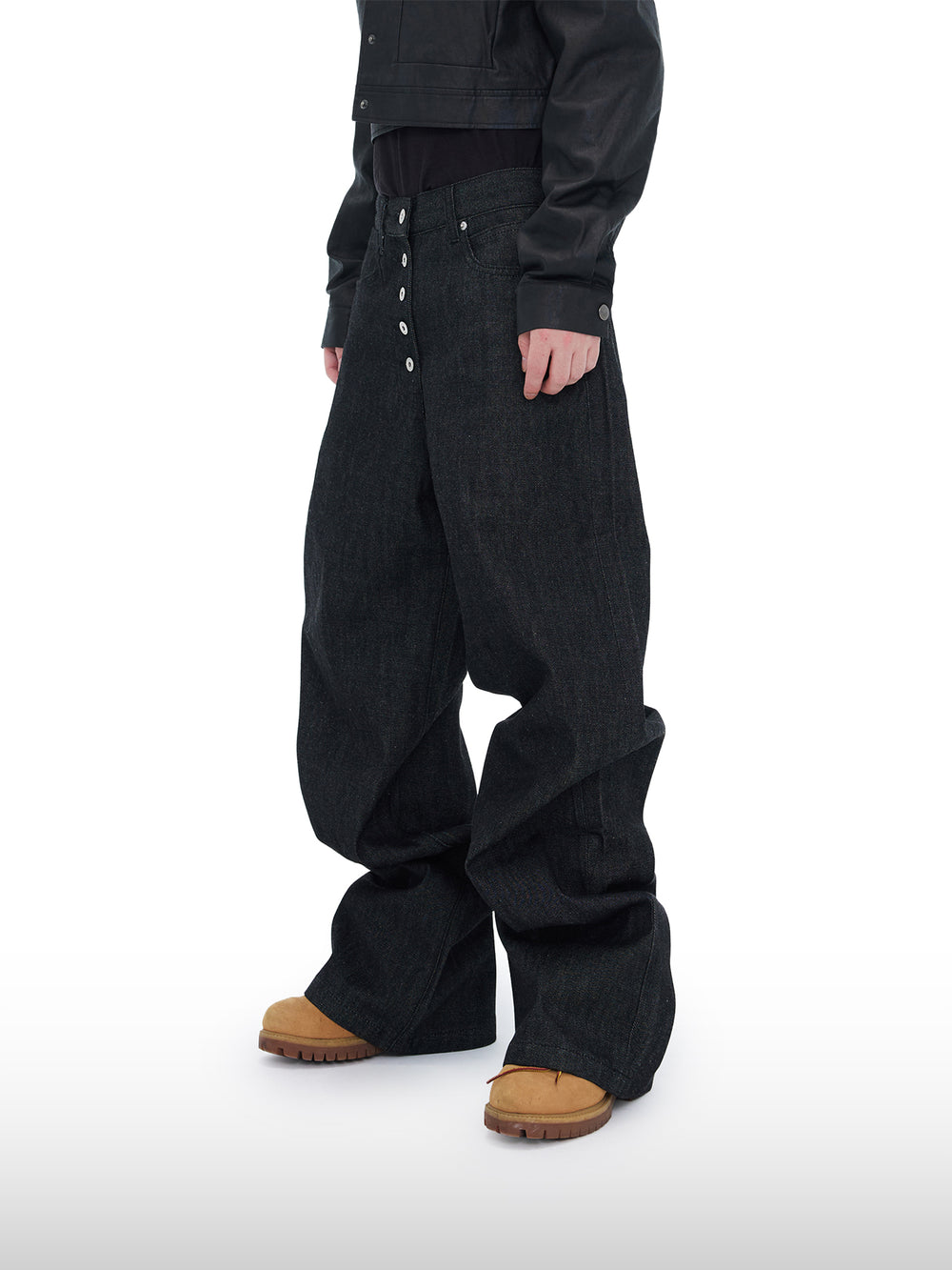 Button-Fly Wide Jeans
