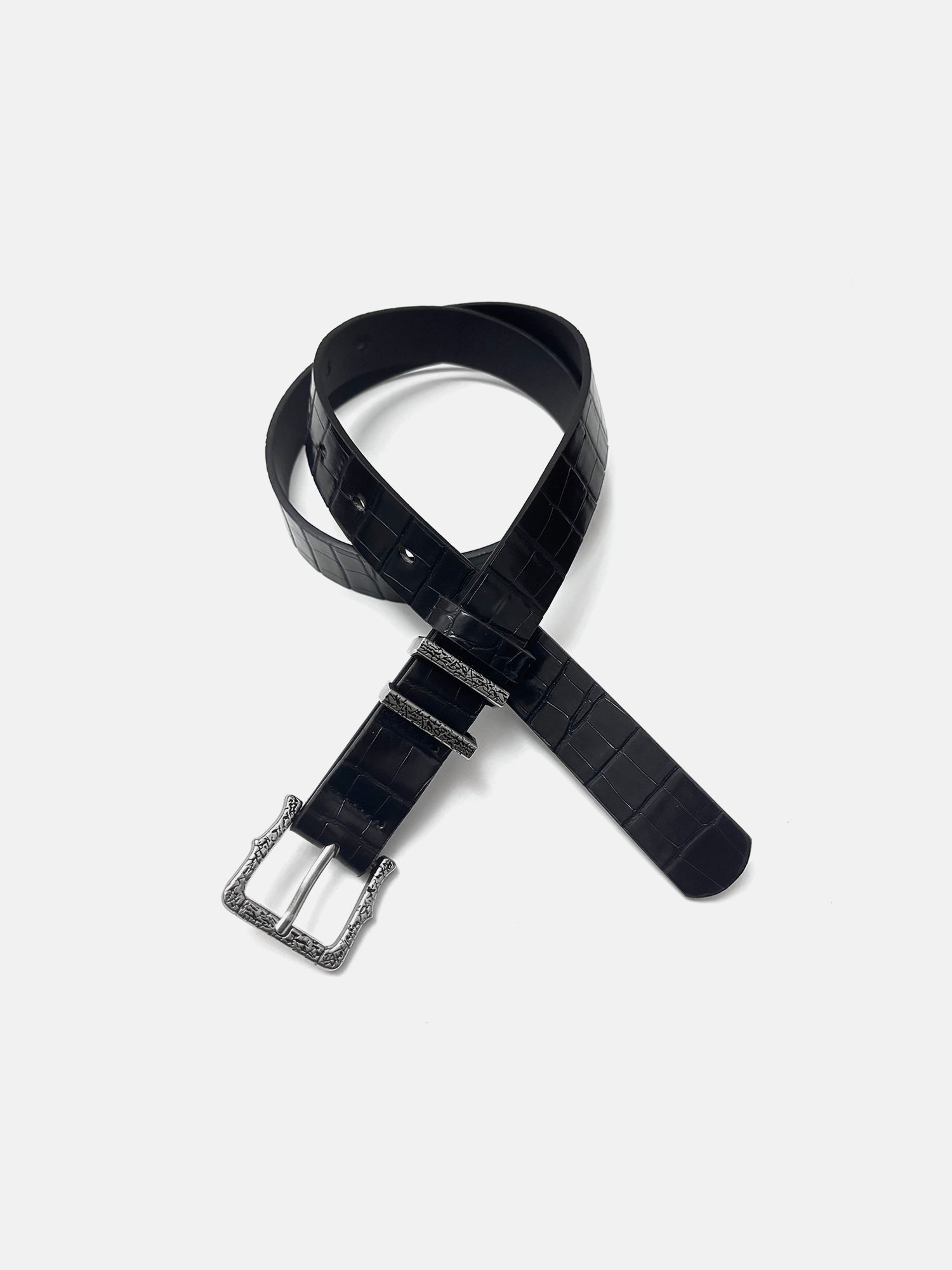 Croc-Embossed Vintage Buckle Belt