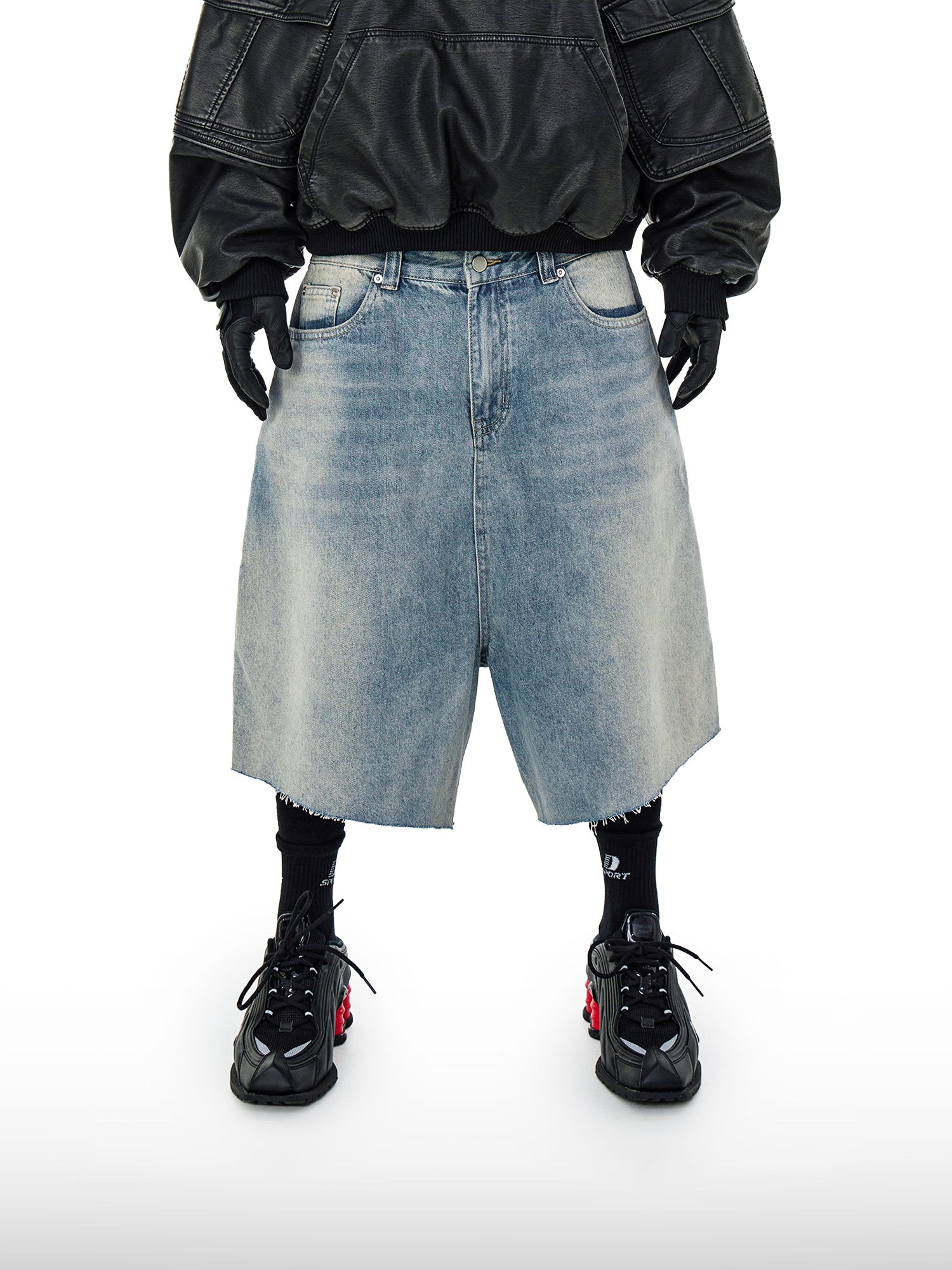 Concrete denim shorts