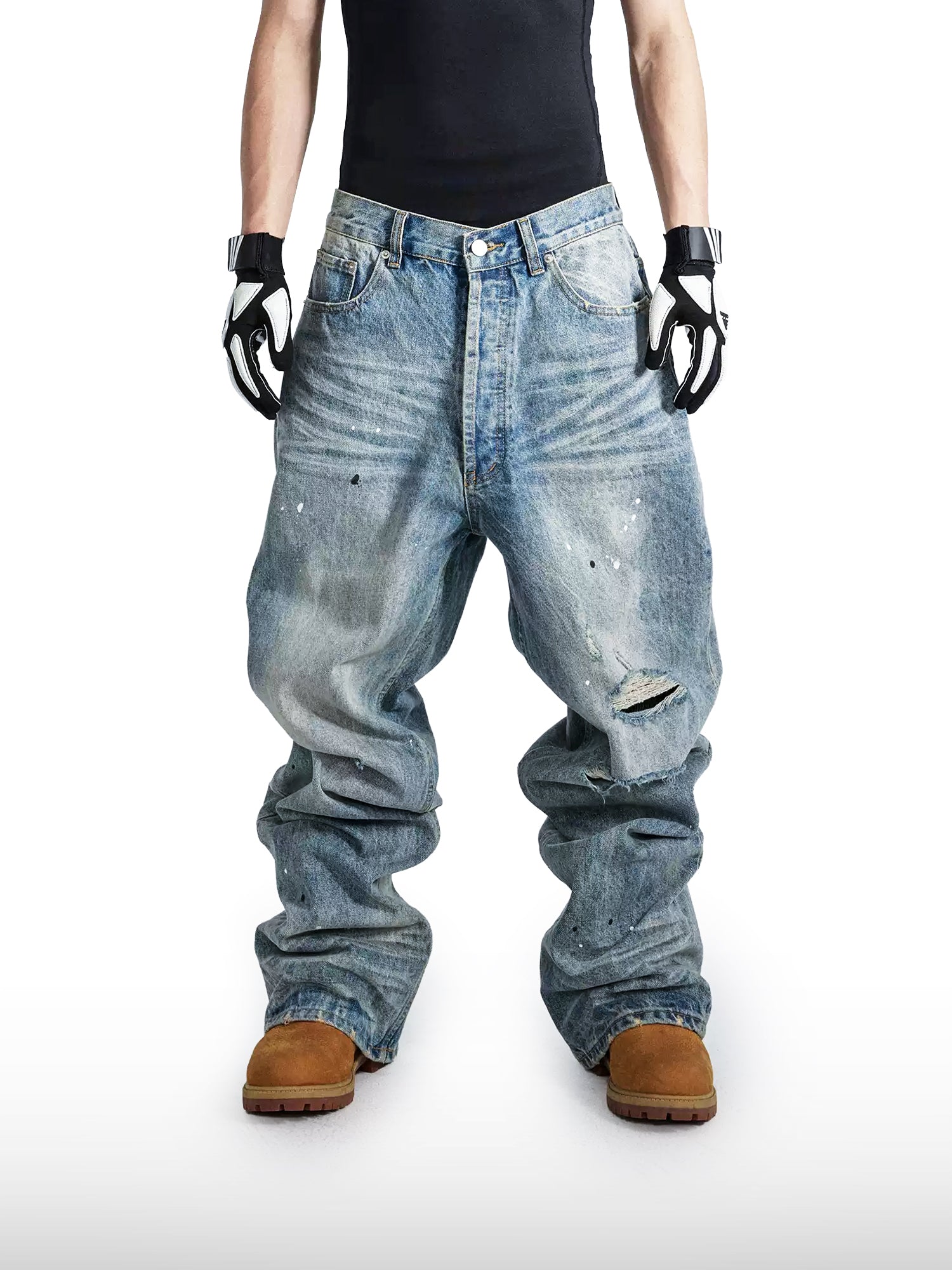 Paint-Splatter Wide Jeans