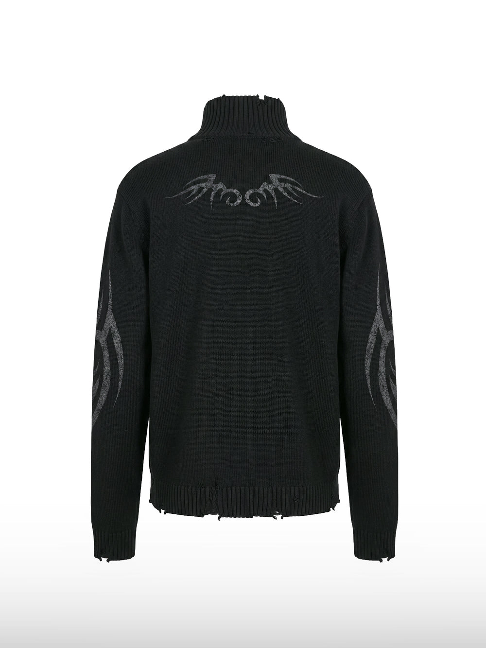 Distressed Tribal Zip Sweater
