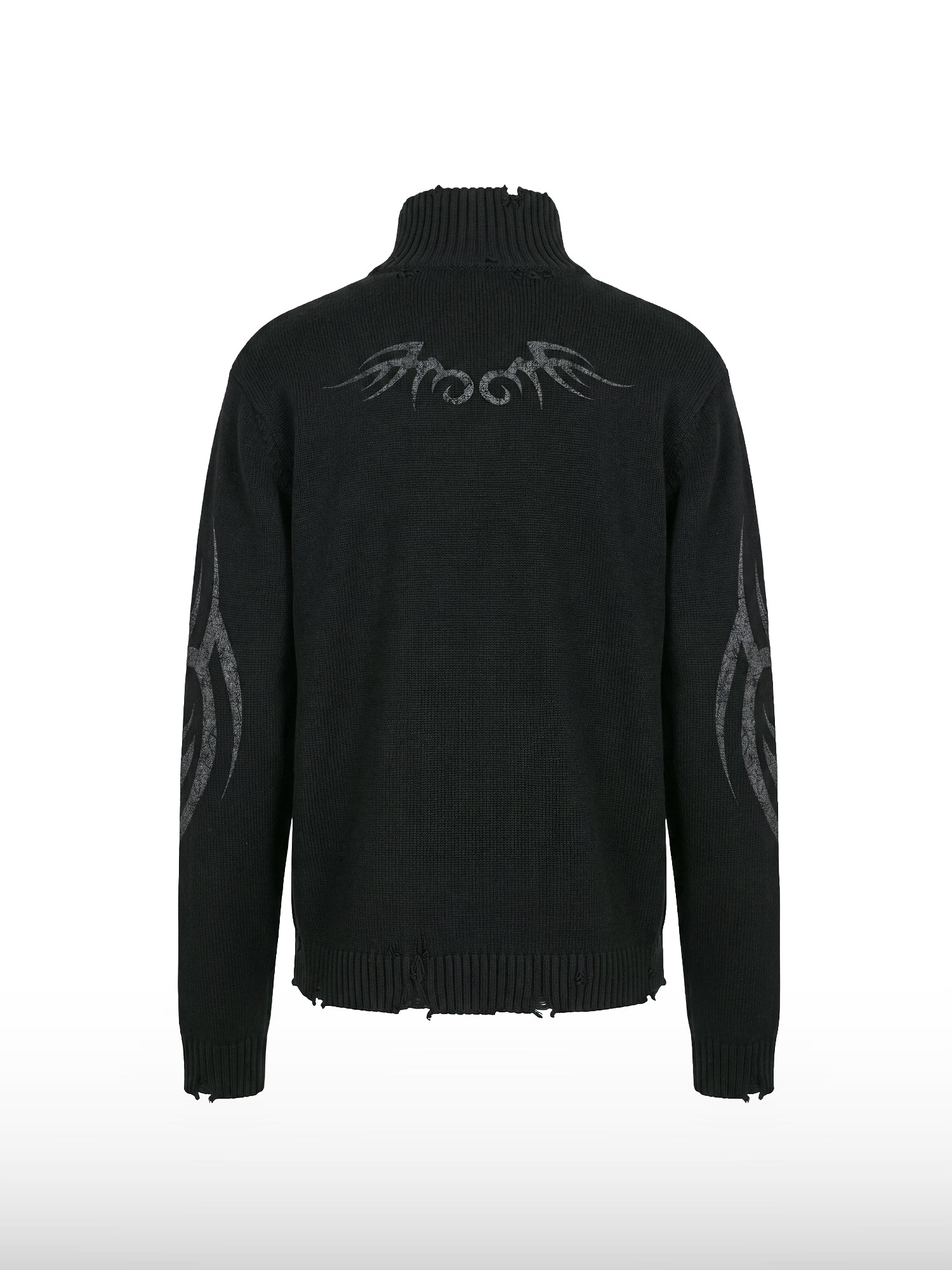 Distressed Tribal Zip Sweater