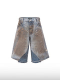 Distressed Wide-Leg Denim Shorts