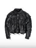 Giacca in denim nero sfrangiato