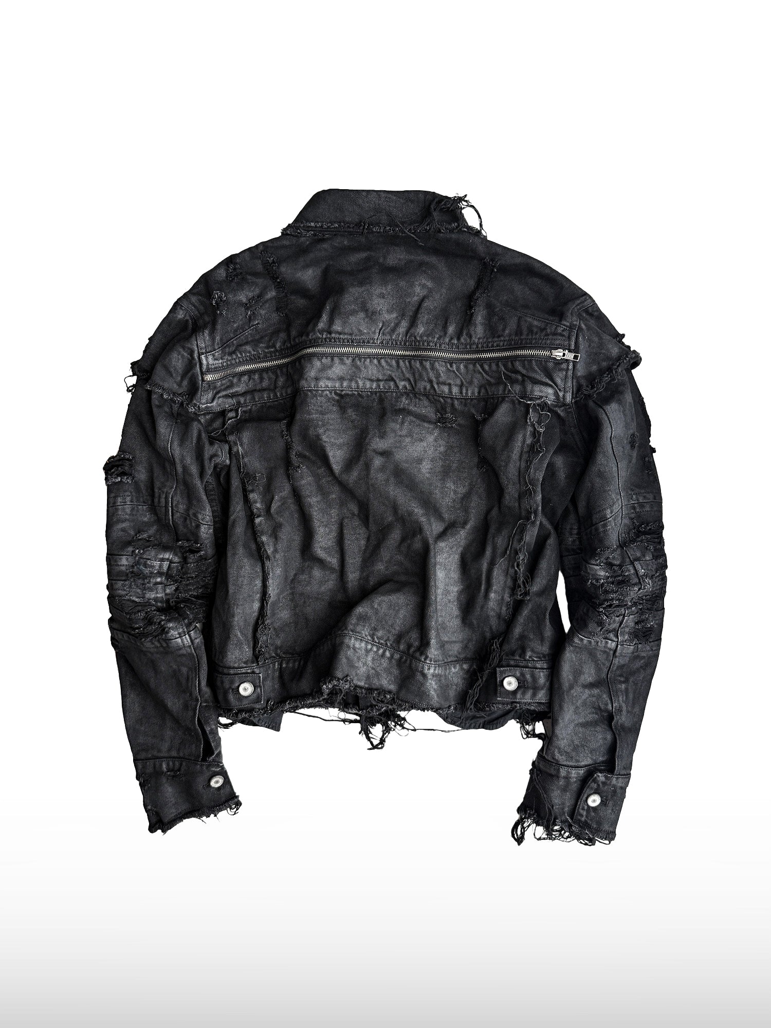 Giacca in denim nero sfrangiato