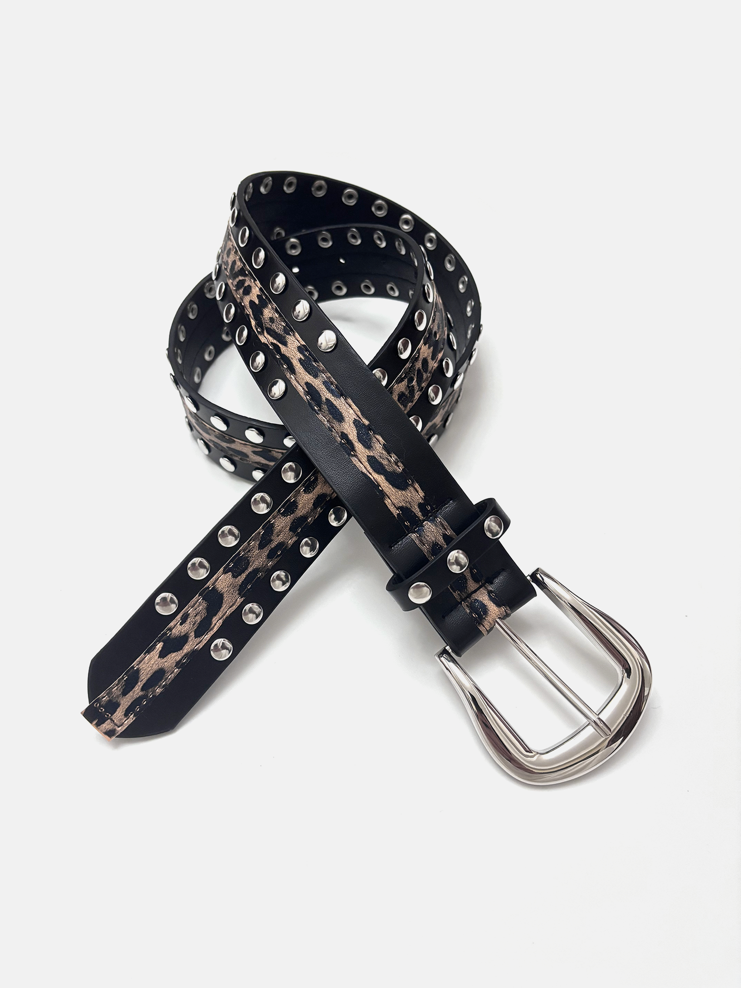 Leopard Print Studded Belt