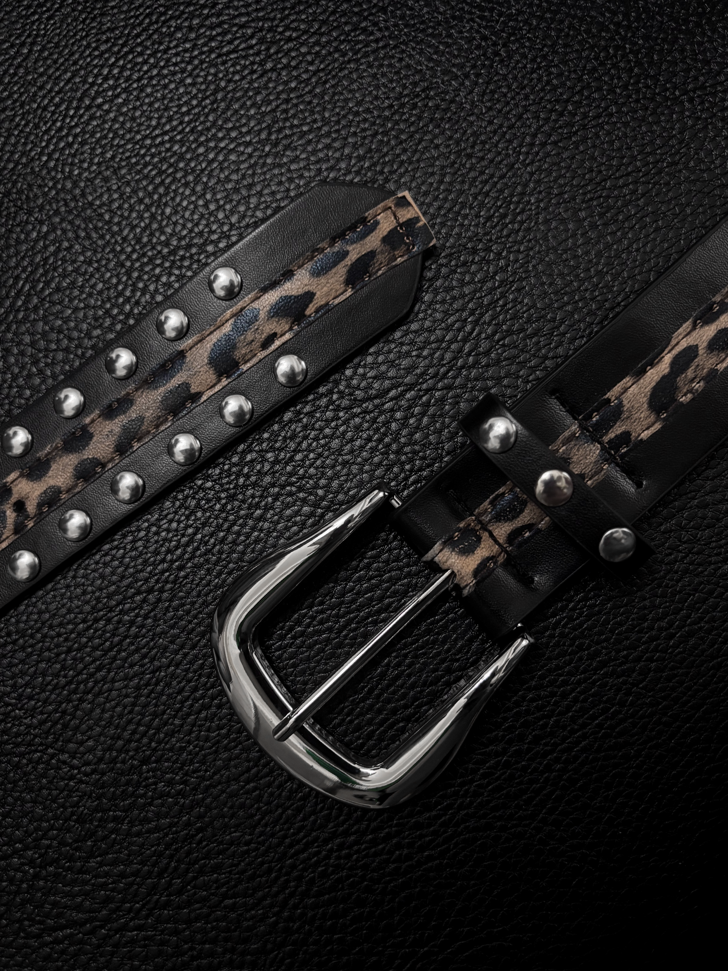 Leopard Print Studded Belt