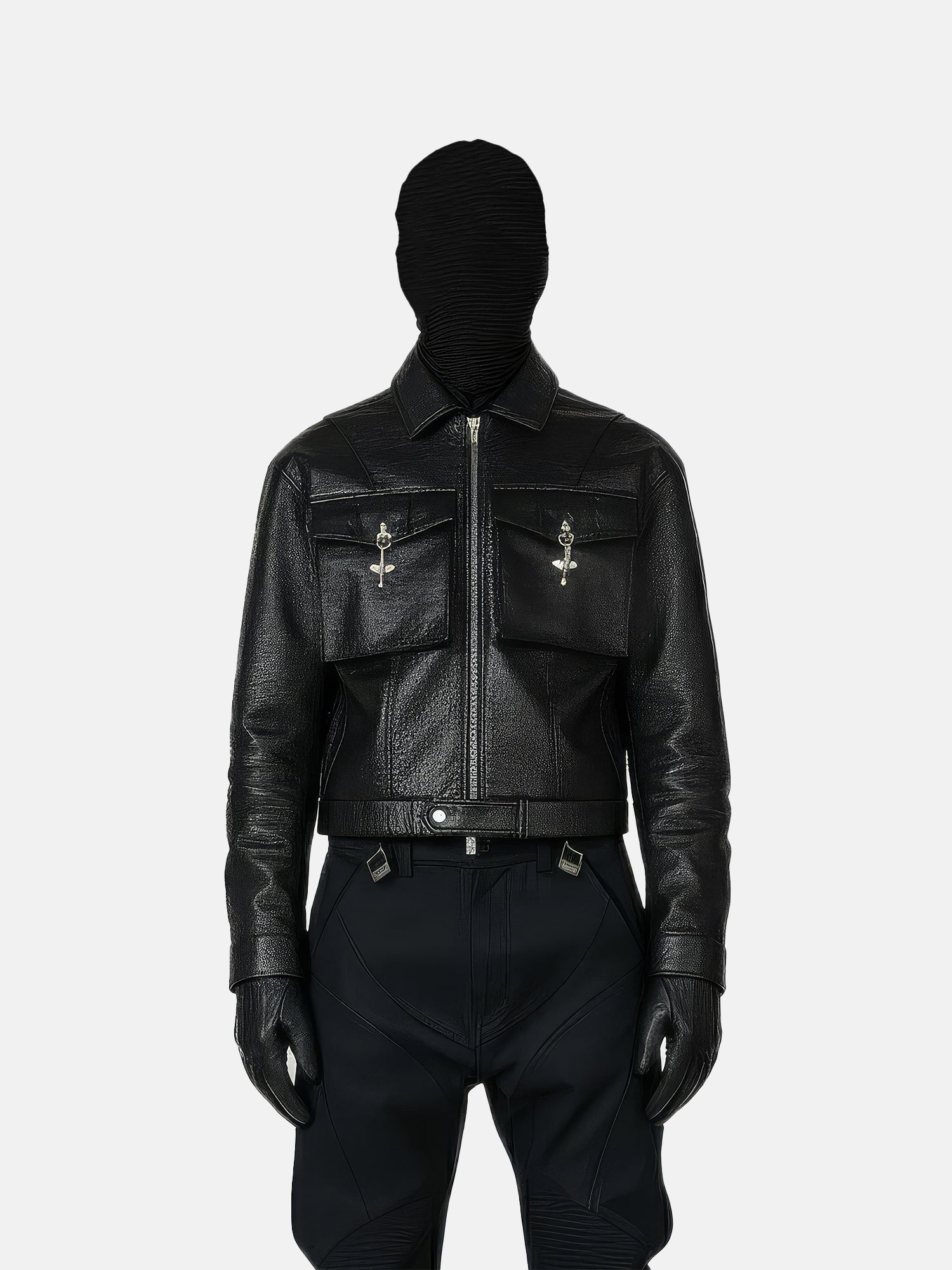 Chaqueta de cuero con detalles de cierre