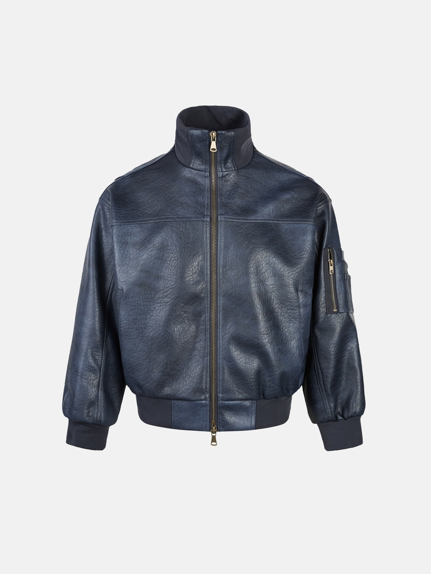 Bomber de cuero sintético arrugado estilo moto