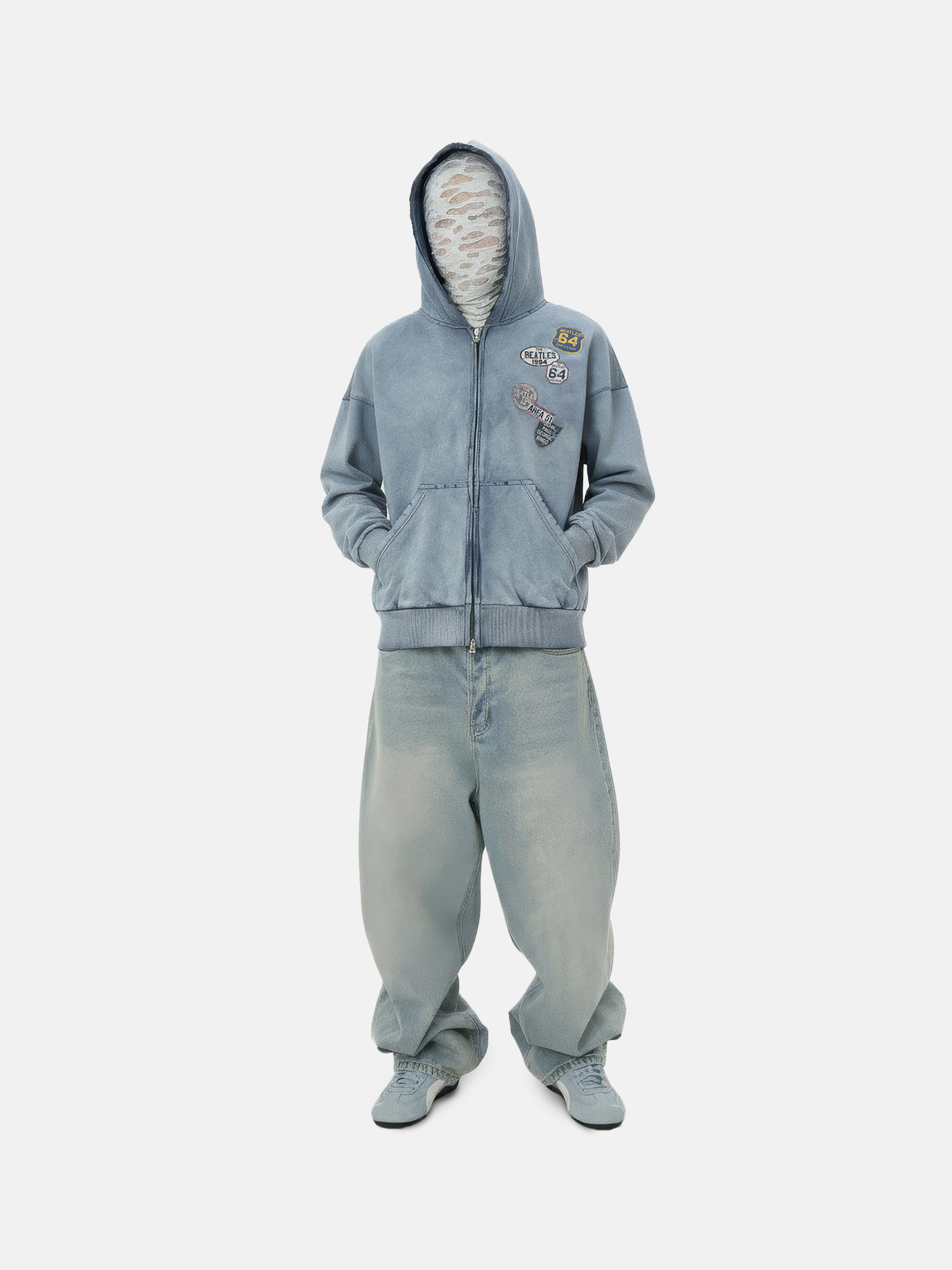 Sweat à capuche Patched Blue Zip