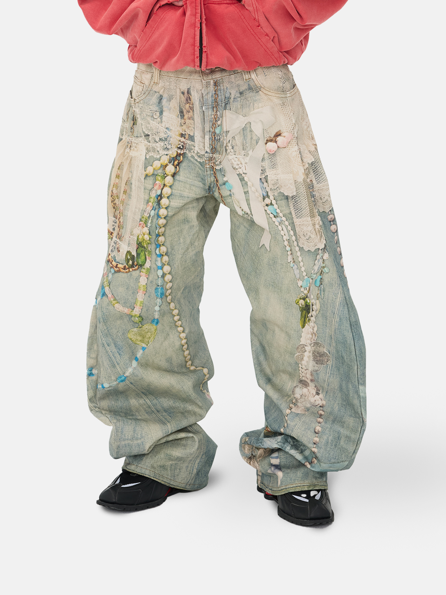 Pearl Print Wide-Leg Pants