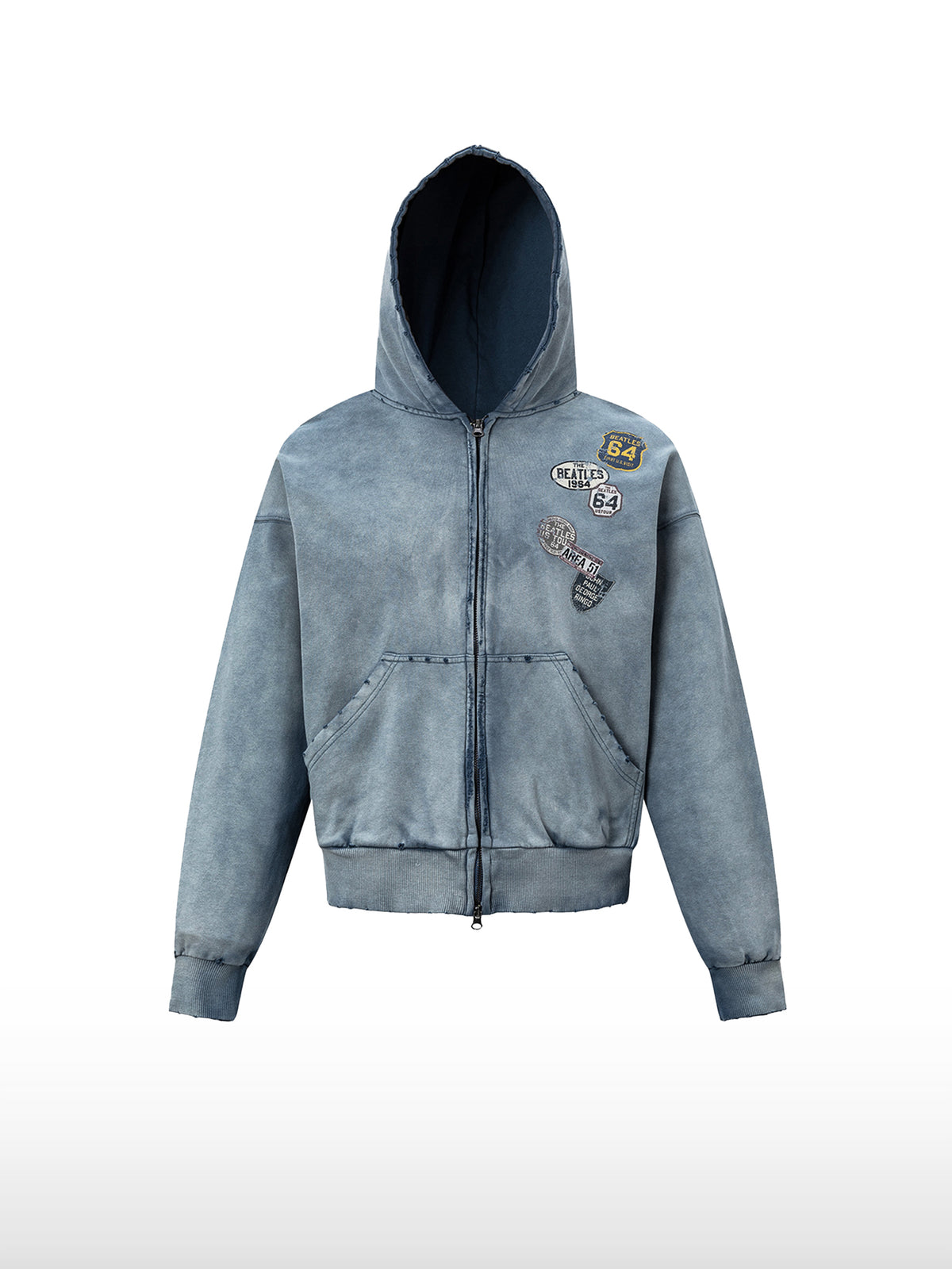 Patched Blue Zip Hoodie