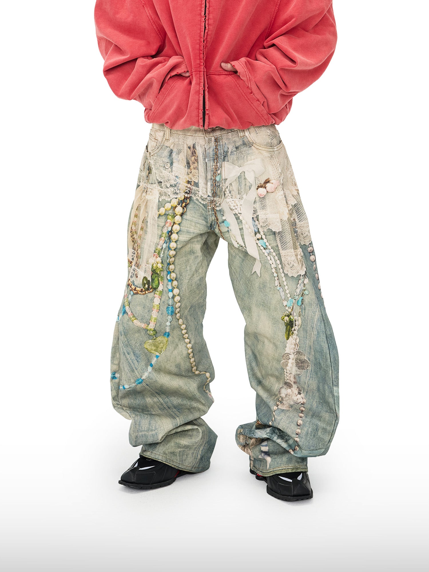 Wijde broek met parelprint