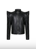 Sculpted Peak Leather Jacket