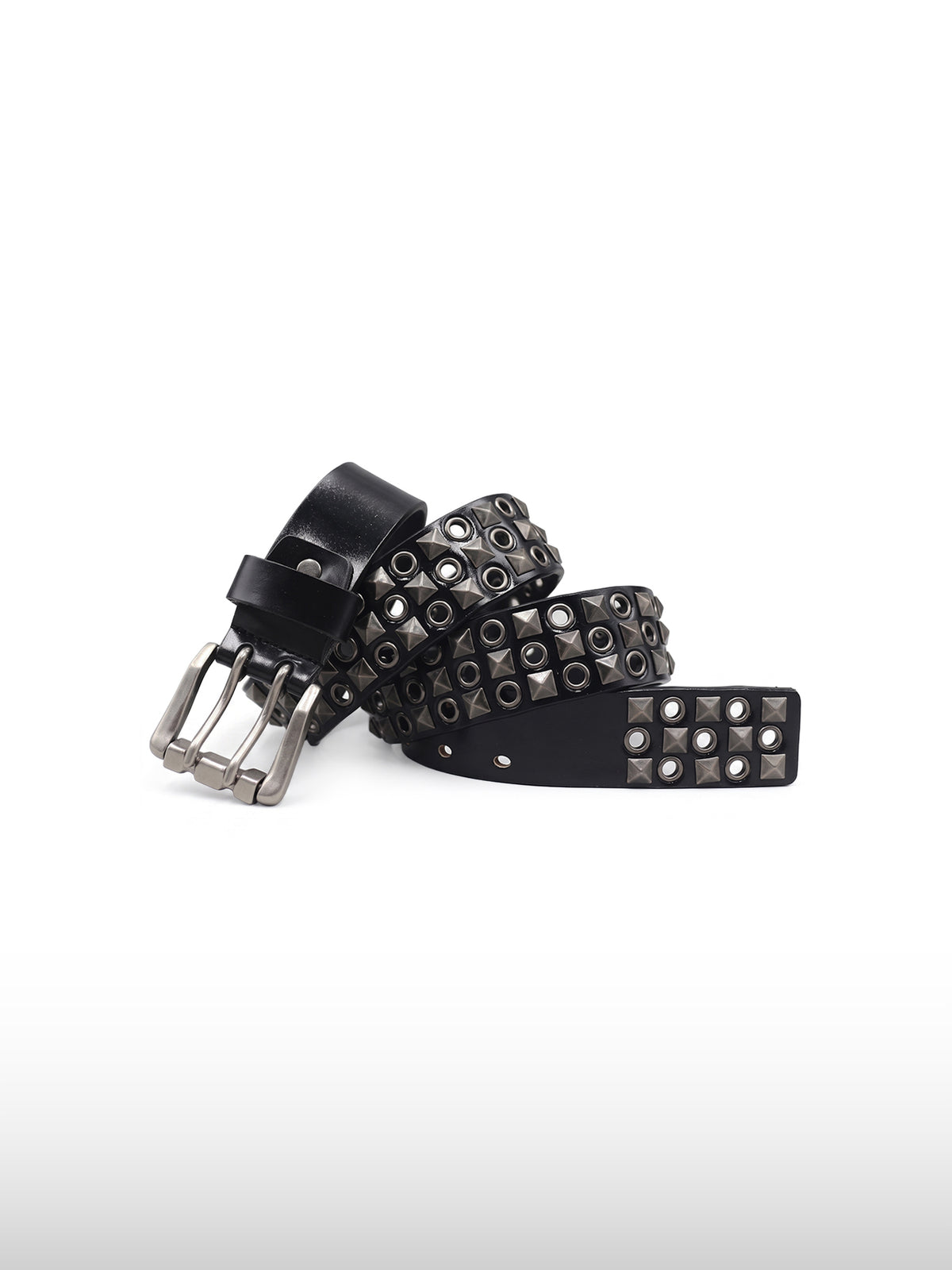 Triple-Prong Studded Leather Belt