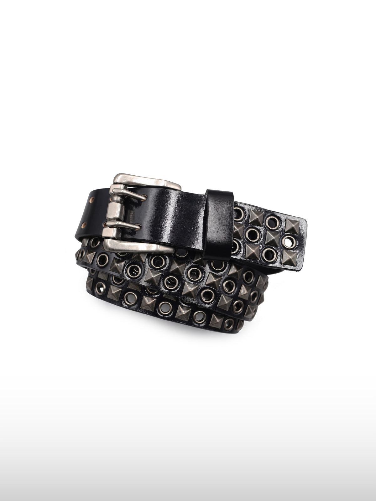 Triple-Prong Studded Leather Belt