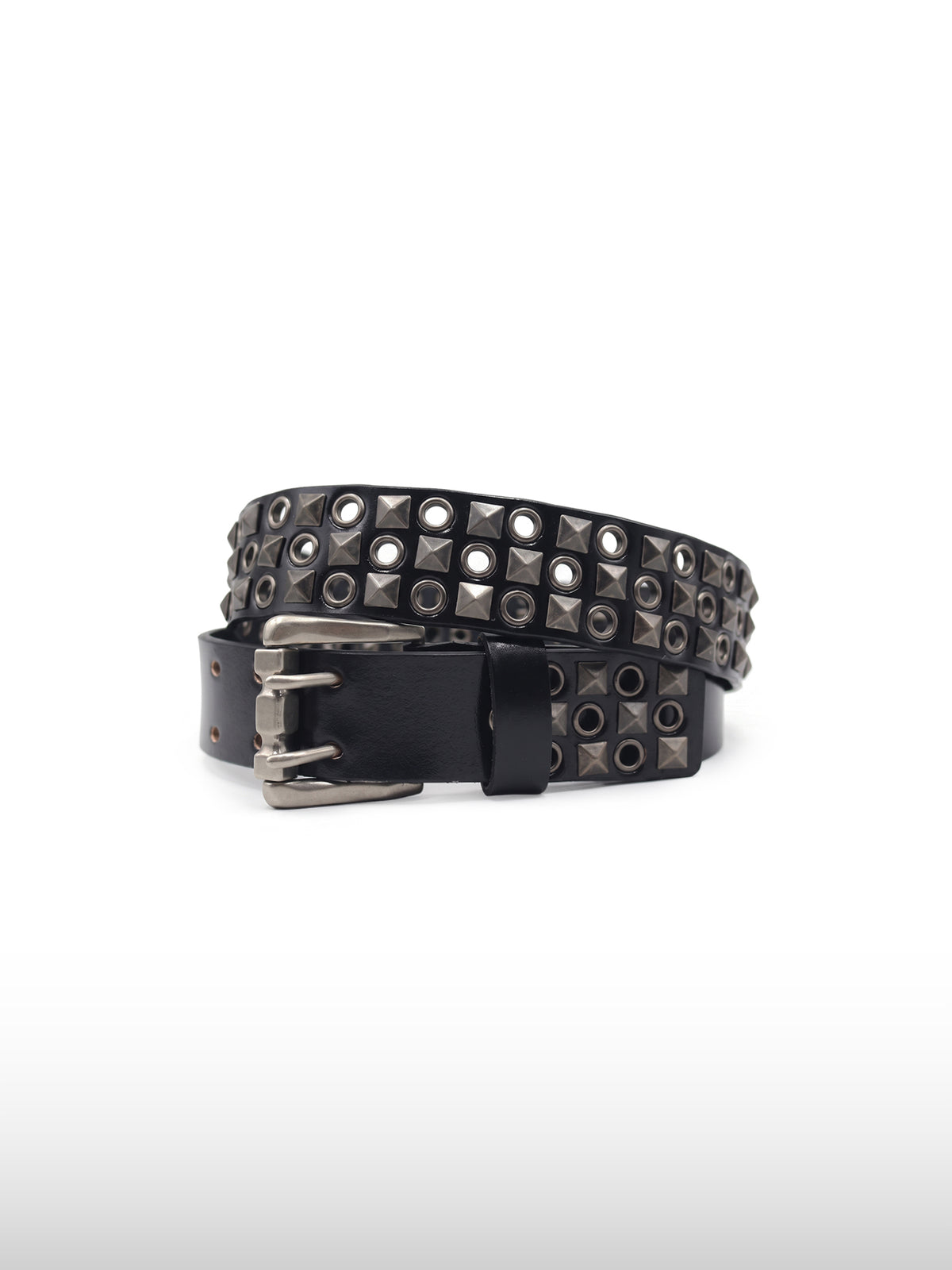 Triple-Prong Studded Leather Belt